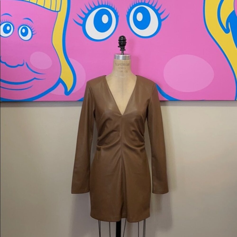 Zara Deep V neck vegan leather dress